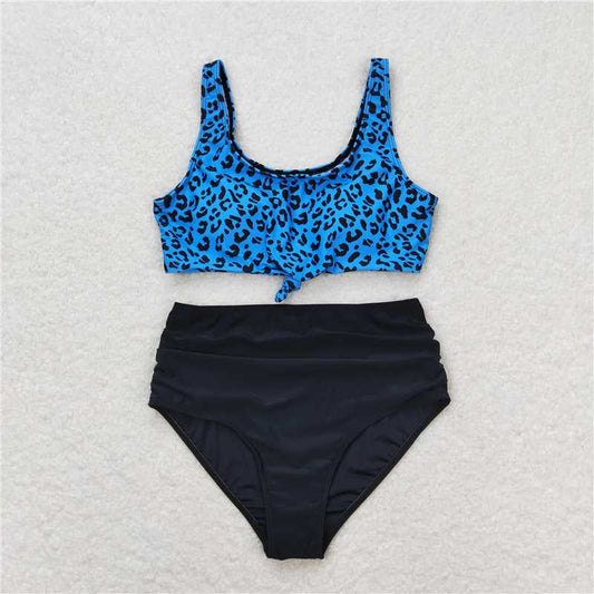 4.10 S0290 Adult leopard print blue and black swimsuit set