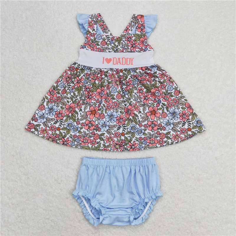 GBO0294 I love daddy embroidered flower flying sleeve blue briefs suit