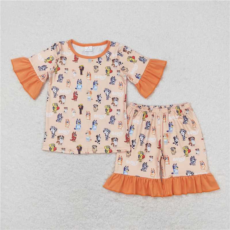 GSSO1104 bluey orange lace short-sleeved shorts pajama set