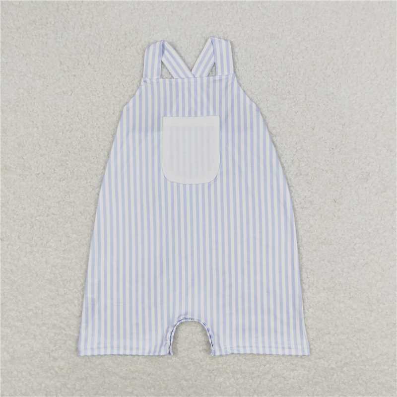 SR1362 Blue and White Striped Pocket Strap Jumpsuit