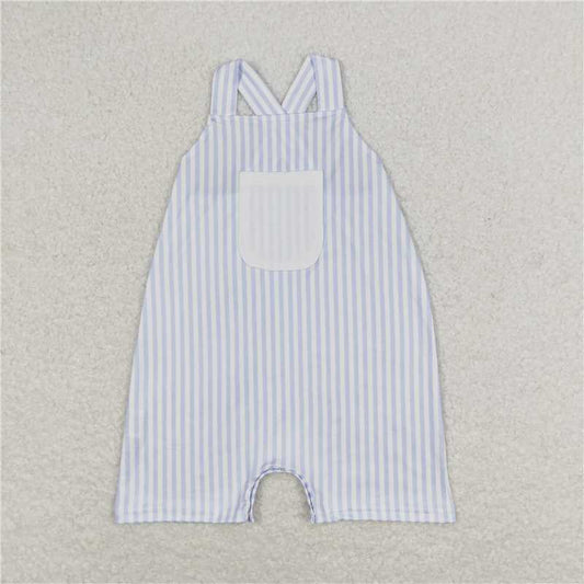 SR1362 Blue and White Striped Pocket Strap Jumpsuit