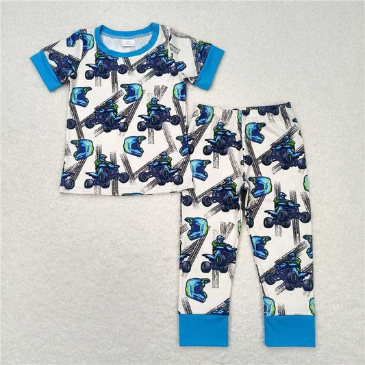 BSPO0354 Mountain motocross blue short-sleeved pants pajamas set