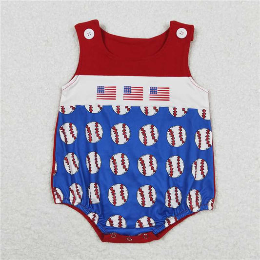 SR1194 Flag Baseball Navy Blue Red Vest Jumpsuit