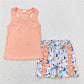 GSSO1061 Flower bow solid color sleeveless orange lace shorts suit