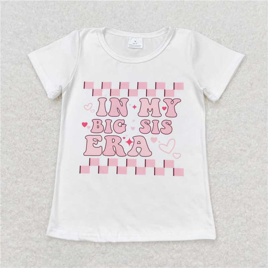 GT0556 in my big sis era letter pink and white plaid short sleeve top