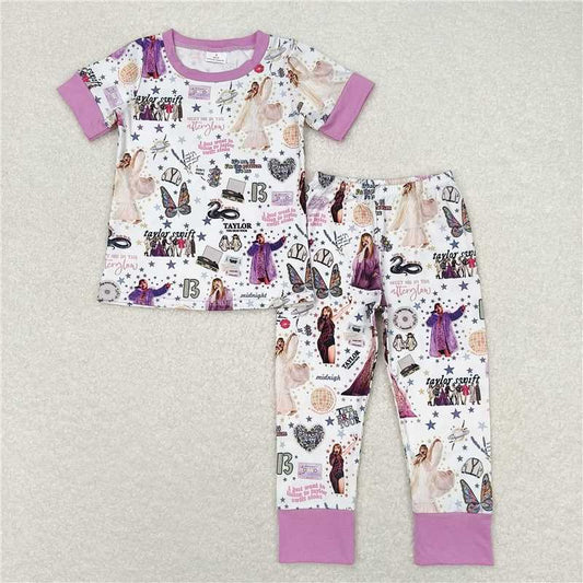 GSPO1414 taylor swift purple and white short-sleeved trousers pajama set