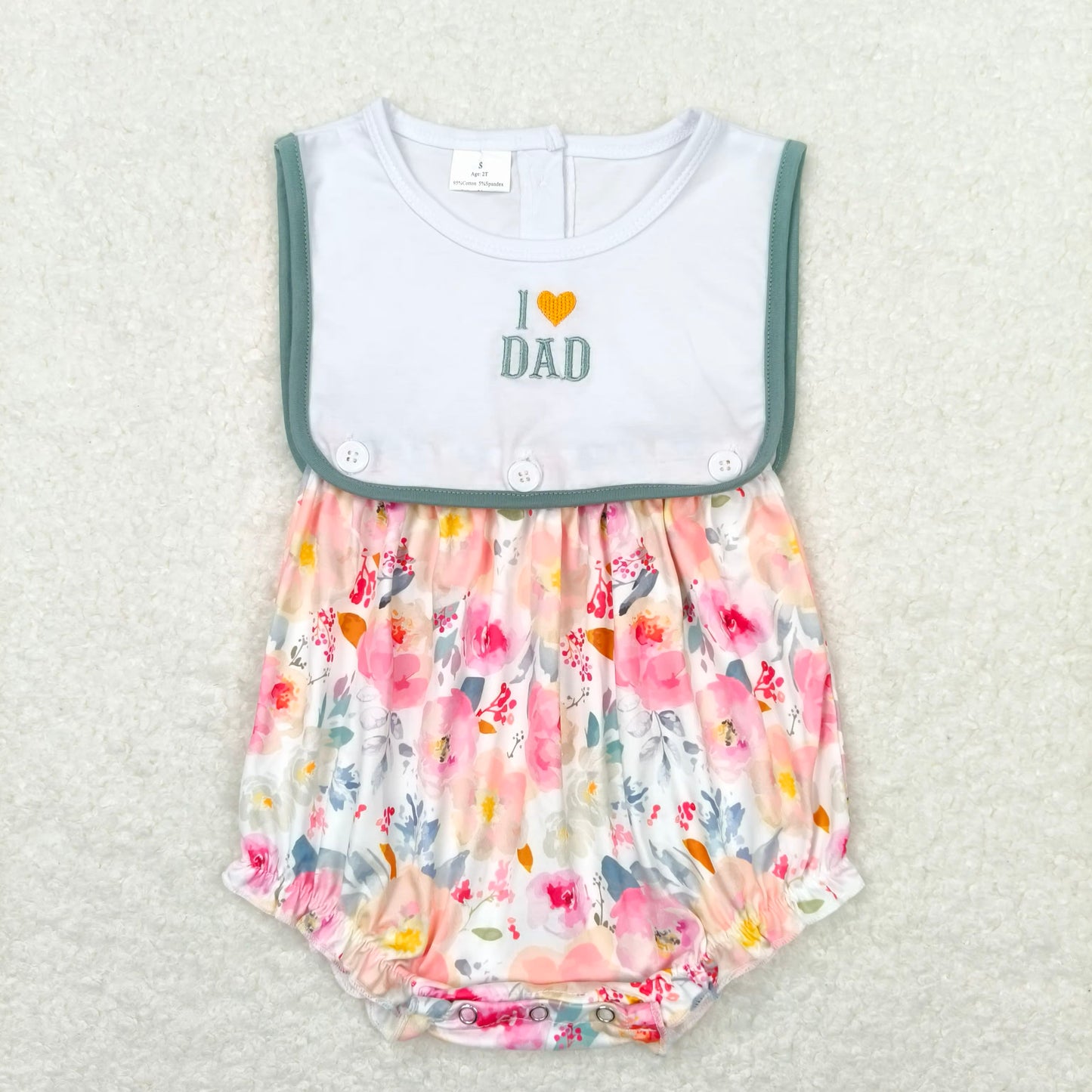 SR0988 I love dad embroidered love flower vest jumpsuit