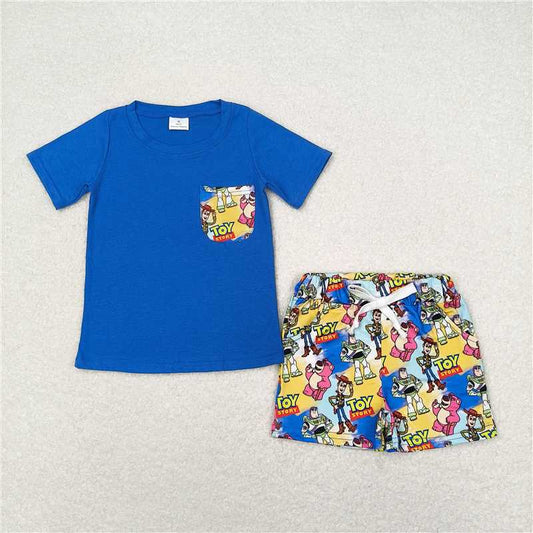 BSSO0833 toy story pocket blue short-sleeved shorts suit