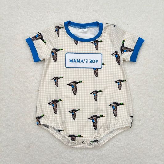 SR1377 mama's boy embroidered duck plaid short sleeve jumpsuit