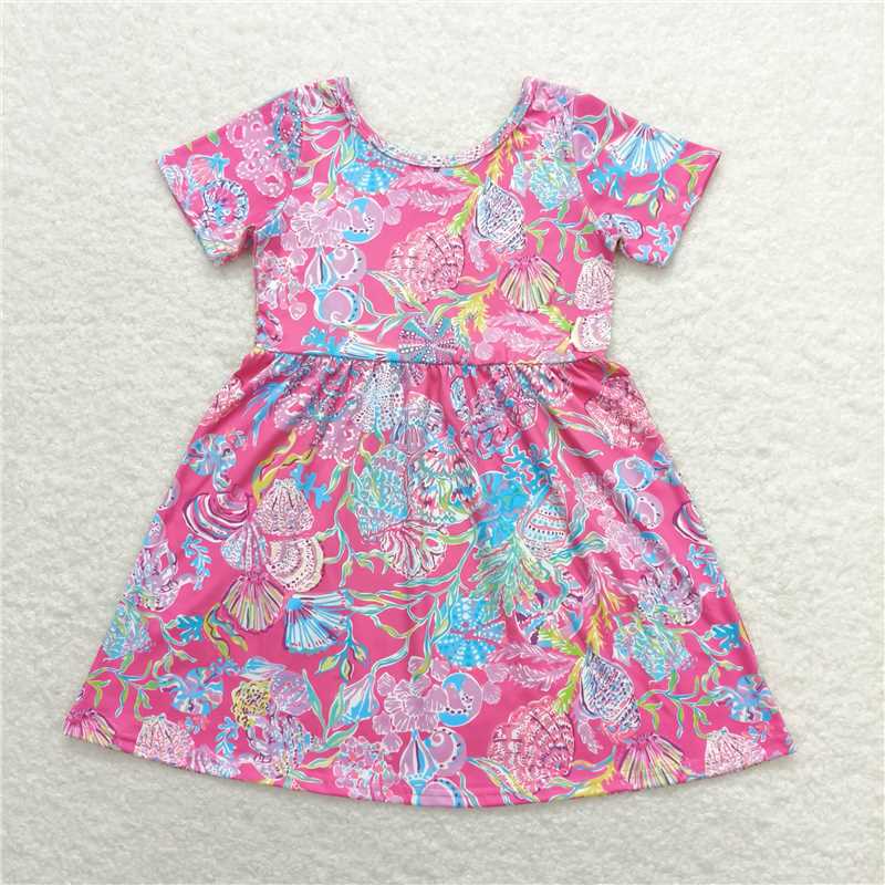 GSD1115 Seaweed shell rose red short-sleeved dress