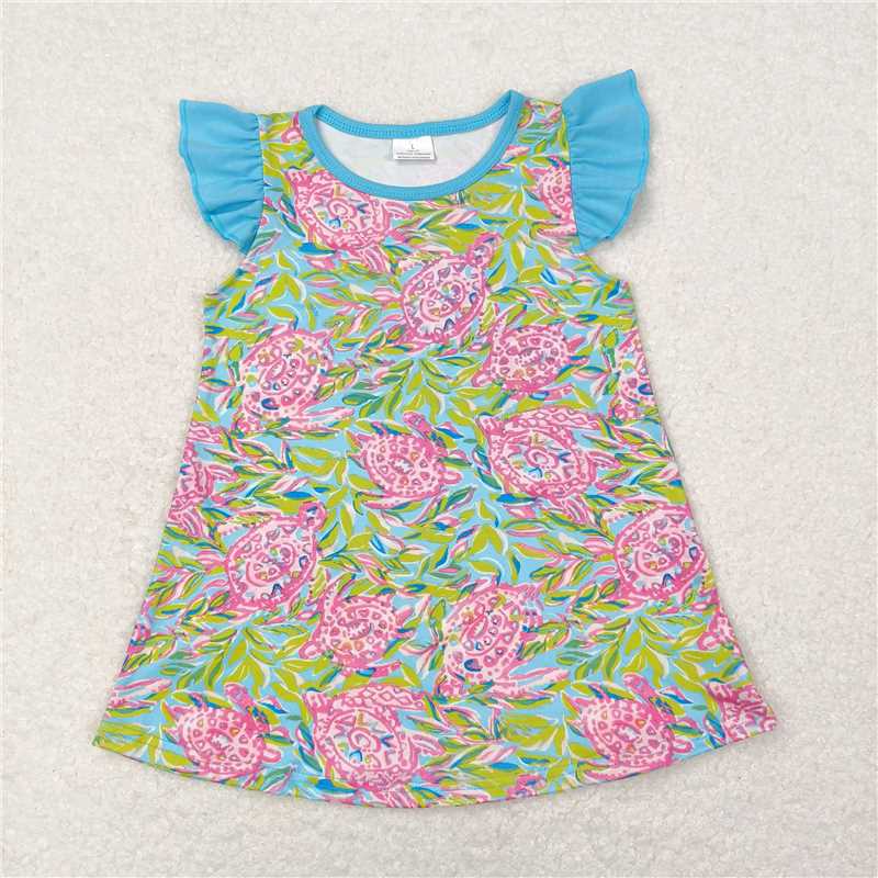 GT0566 Turtle seaweed blue flying sleeve top