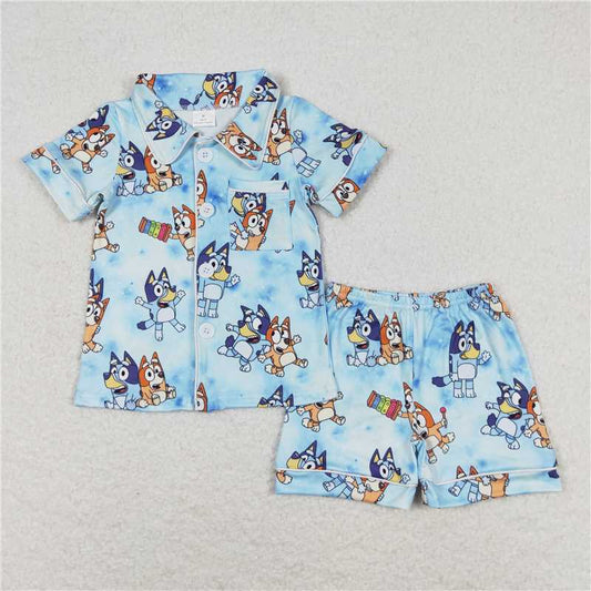 BSSO0817 bluey cartoon blue short-sleeved shorts pajama set