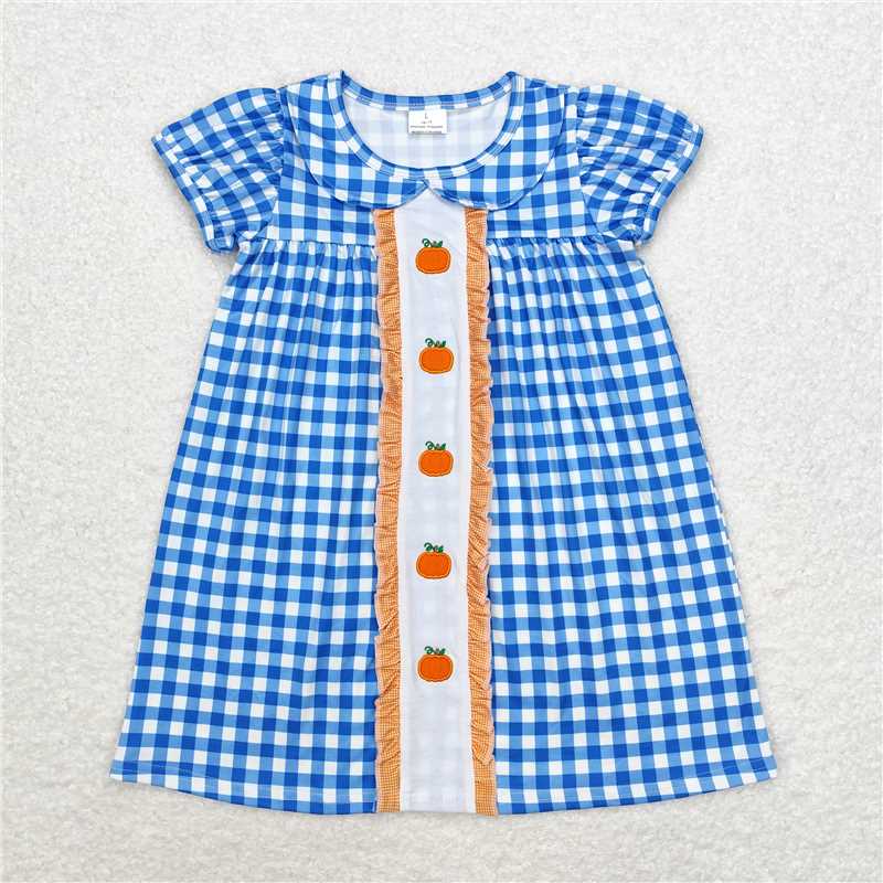 GSD1257 Embroidered pumpkin doll collar blue short-sleeved dress