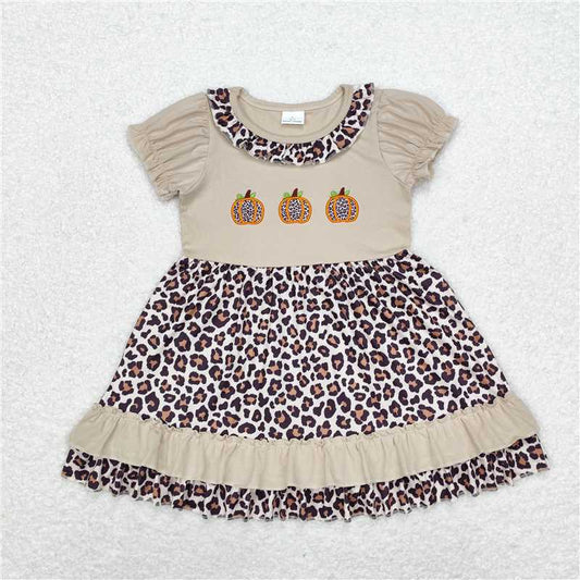 GSD1347 Embroidered leopard print pumpkin lace short-sleeved dress