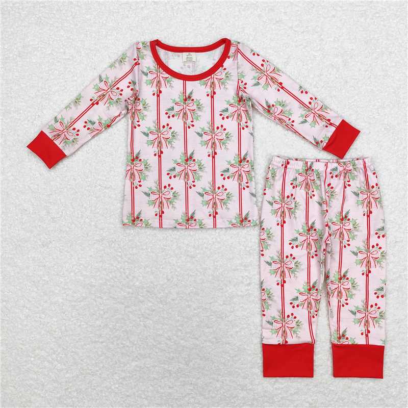 GLP1476 Modal bow pattern pink long-sleeved trousers pajama set