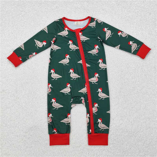 LR1861 Modal Christmas duck green zipper long sleeve jumpsuit