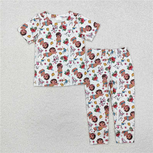 GSPO1750 Cartoon flower animal white short-sleeved long pants pajamas set