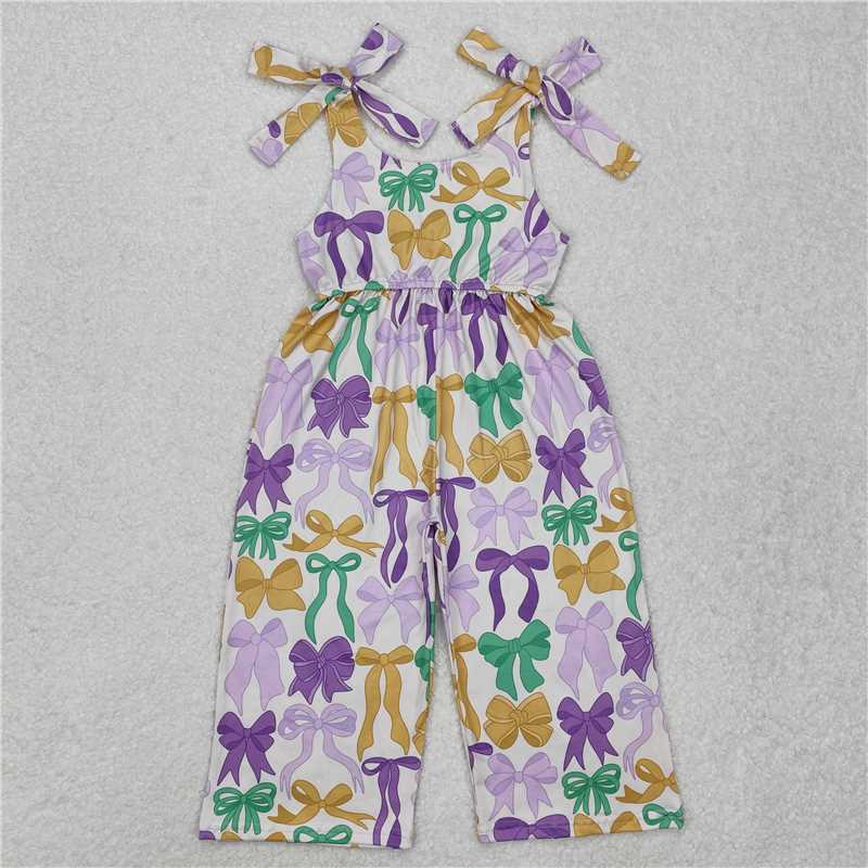 SR2522 Beige suspender jumpsuit with carnival bow pattern