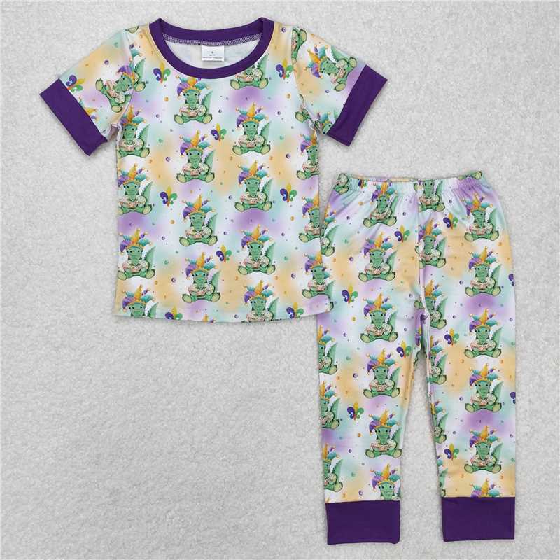 BSPO0547 Carnival crocodile purple short-sleeved long pants pajama set