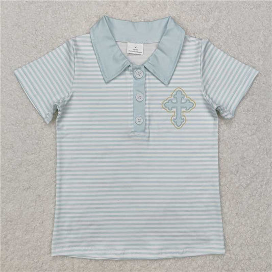 BT1045 Easter cross blue-green striped short-sleeved top