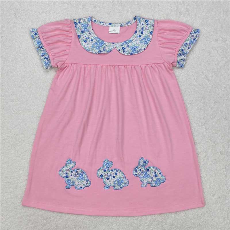 GSD1615 Embroidered flower floral bunny collar pink short-sleeved dress