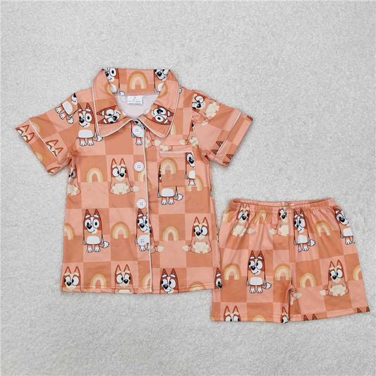 GSSO1801 bluey rainbow orange plaid short-sleeved shorts pajama set