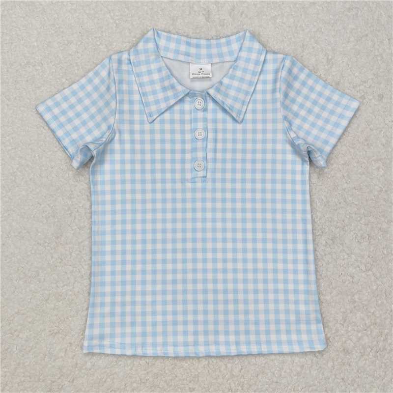 BT1125 Blue plaid button-down short-sleeved top