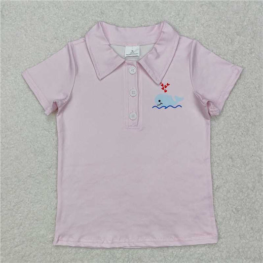 BT1105 Love Whale Pink Button Short Sleeve Top