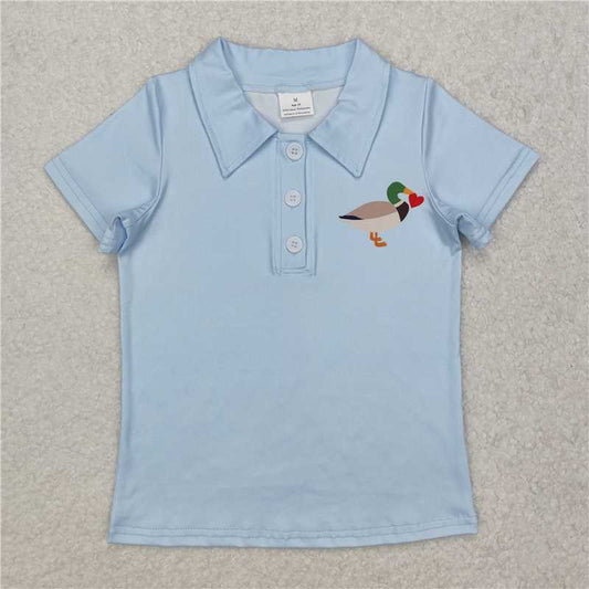 BT1106 Love duck blue button short-sleeved top