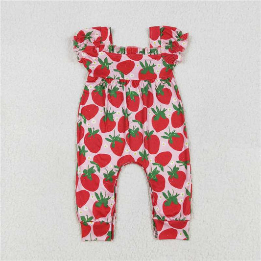 SR2597 Strawberry flower pink lantern sleeve short-sleeved jumpsuit