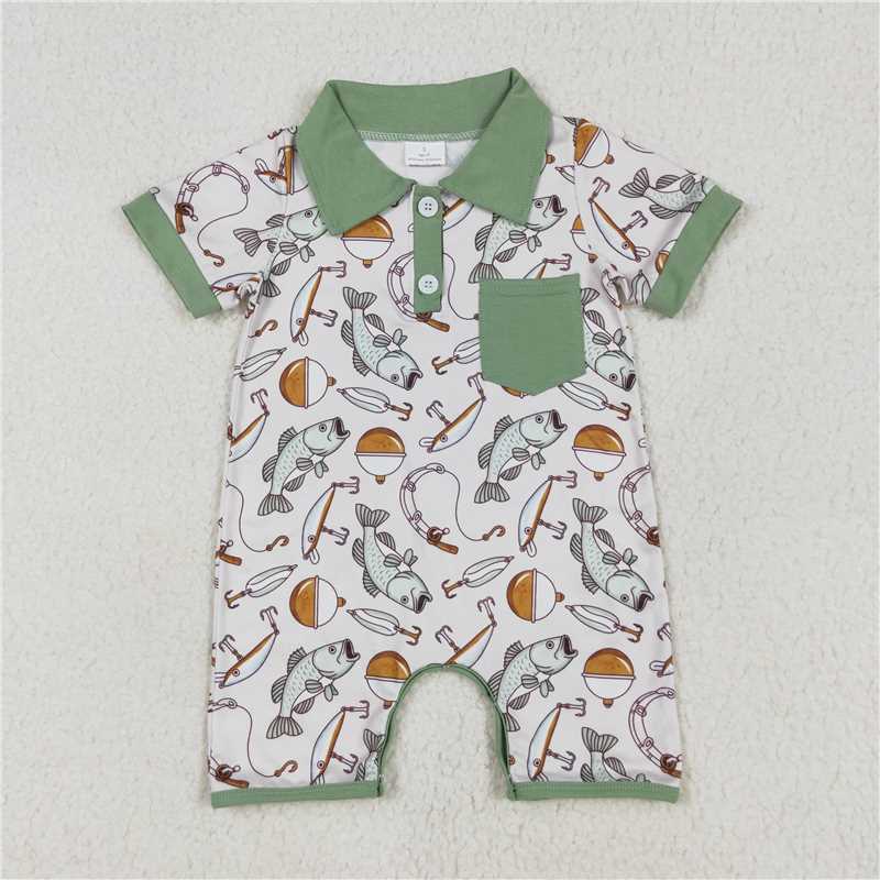 3.5 SR2472 Fishing green pocket short sleeve jumpsuit