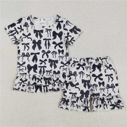 GSSO1852 Black short-sleeved shorts set with bow pattern