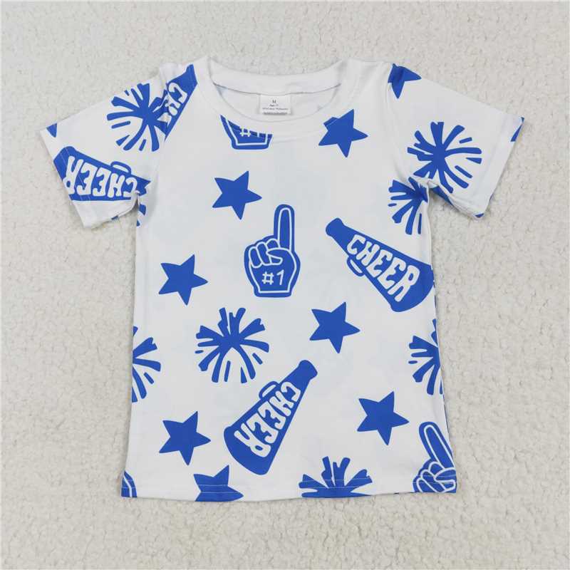 GT0941 Cheer blue fireworks star white short-sleeved top