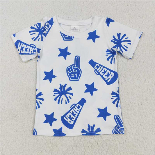 GT0941 Cheer blue fireworks star white short-sleeved top