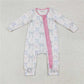 LR2158 Powder blue bow pattern lace zipper long sleeve jumpsuit