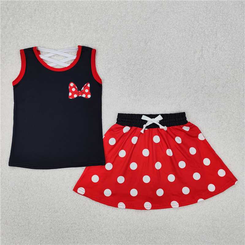 3.17 GSD2069 Mickey and Minnie black vest and polka dot red skirt set