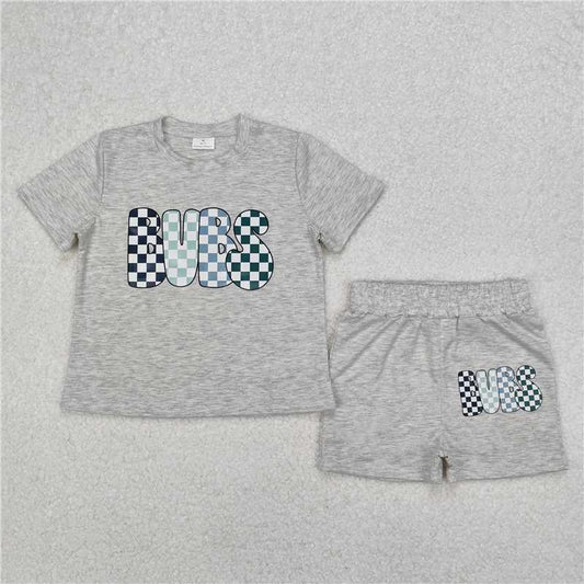 3.18 BSSO1304 Offset bubs color checkered lettering grey short-sleeved shorts set