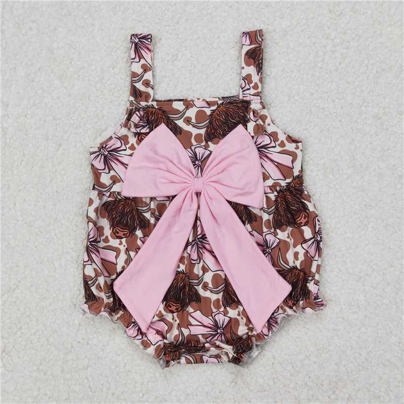 3.24  SR2697 Alpine bull head pink bow cow pattern sleeveless vest jumpsuit