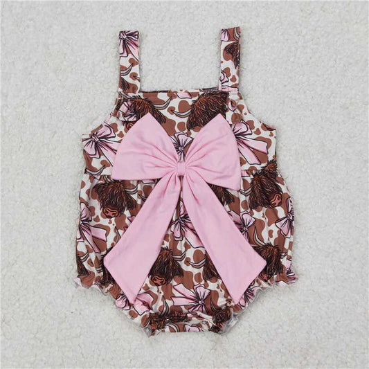 3.24  SR2697 Alpine bull head pink bow cow pattern sleeveless vest jumpsuit