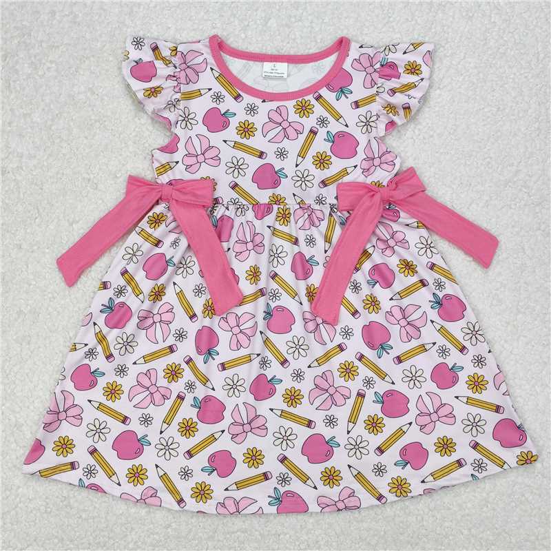 3.11 GSD1846 Pencil flower apple rose red bow flying sleeve dress