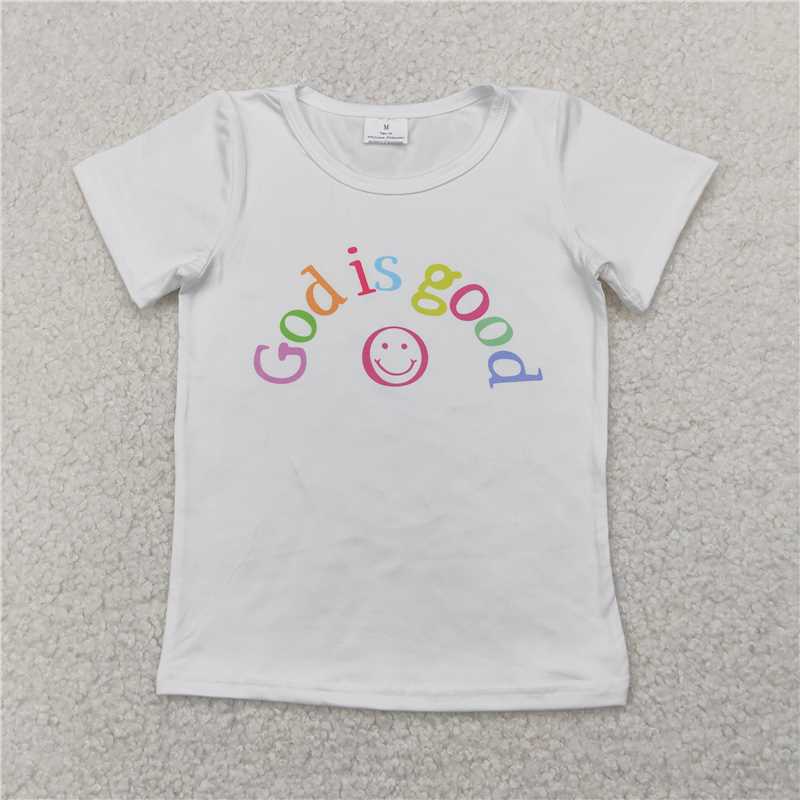 4.3  GT0958 god is good smiley face white short-sleeved top