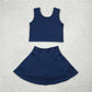 4.11 GSD1987 Pure navy blue sleeveless skirt yoga set