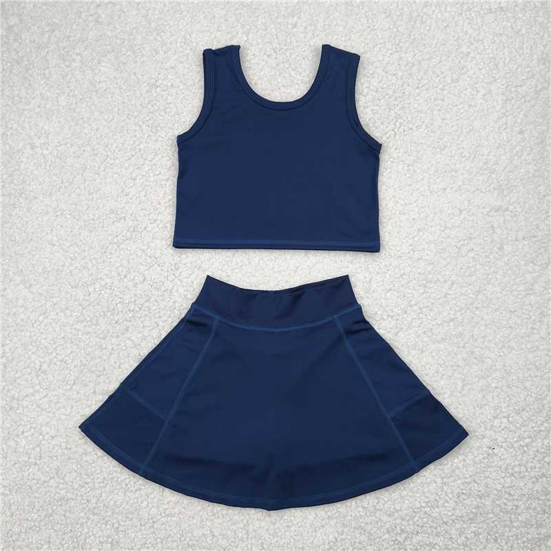 4.11 GSD1987 Pure navy blue sleeveless skirt yoga set