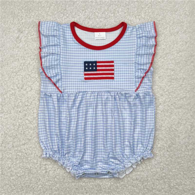4.3 SR2817 Embroidered National Day flag blue plaid vest jumpsuit