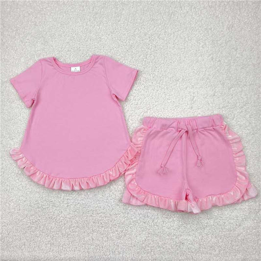 4.15 GSSO2181 Pure pink lace short-sleeved shorts set