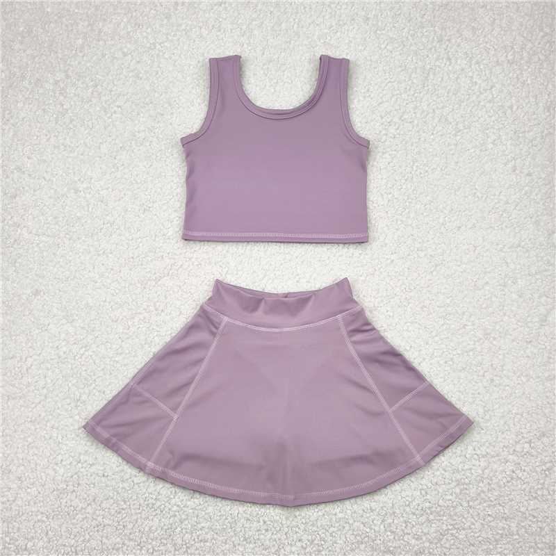 4.14 GSD1980 Pure gray and purple sleeveless skirt yoga set
