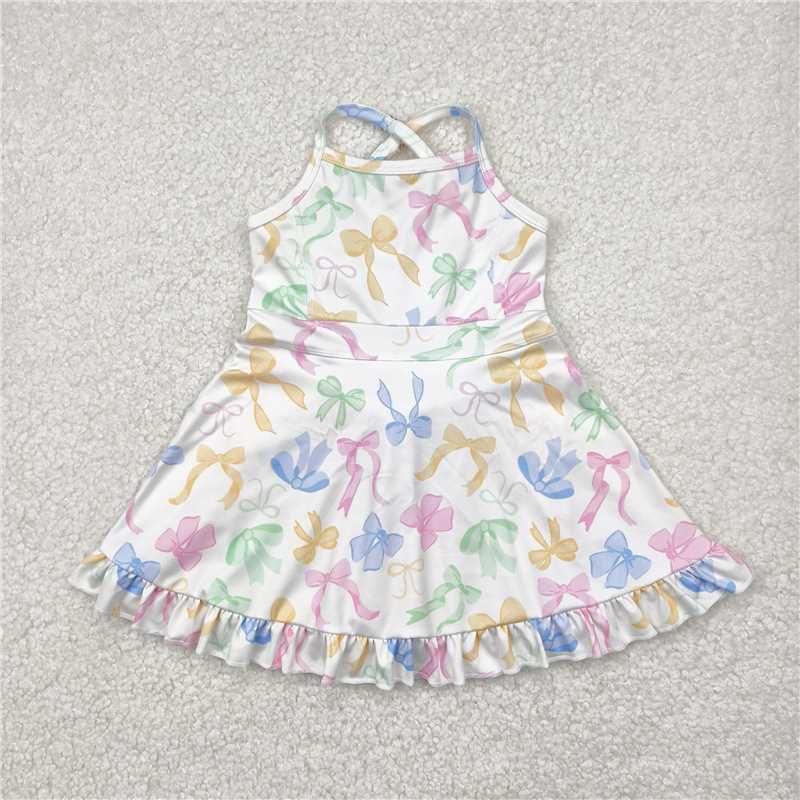 4.21  GSD2289 Beige sleeveless yoga dress with colorful bow pattern
