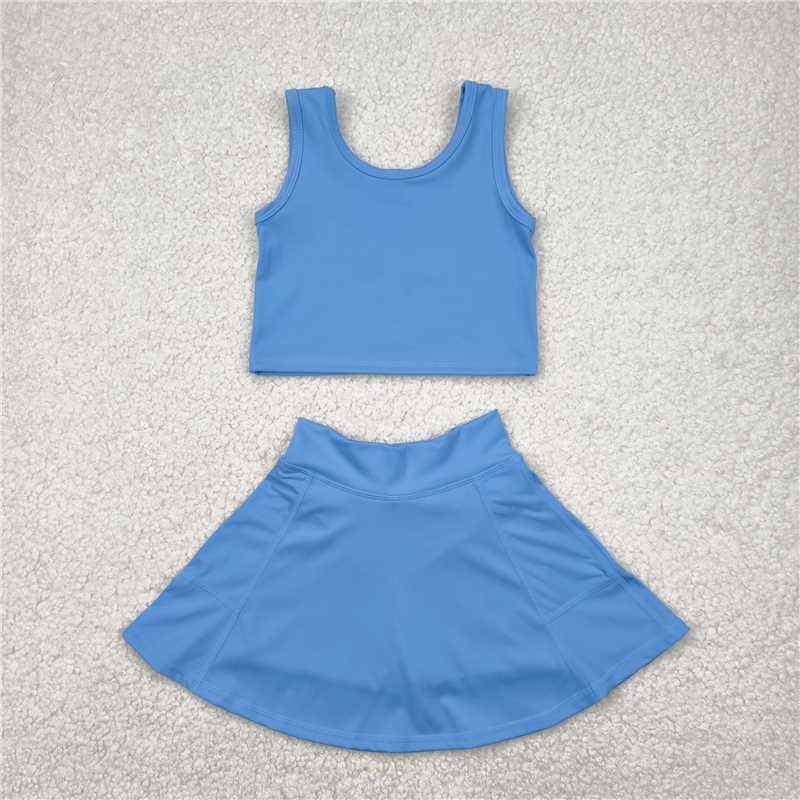 4.21  GSD1985 Solid sky blue sleeveless skirt yoga set