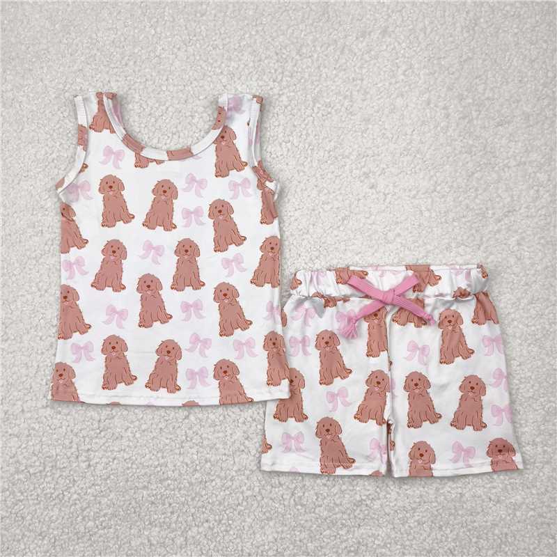 4.22 GSSO2475 White sleeveless shorts set with pink puppy and bow pattern