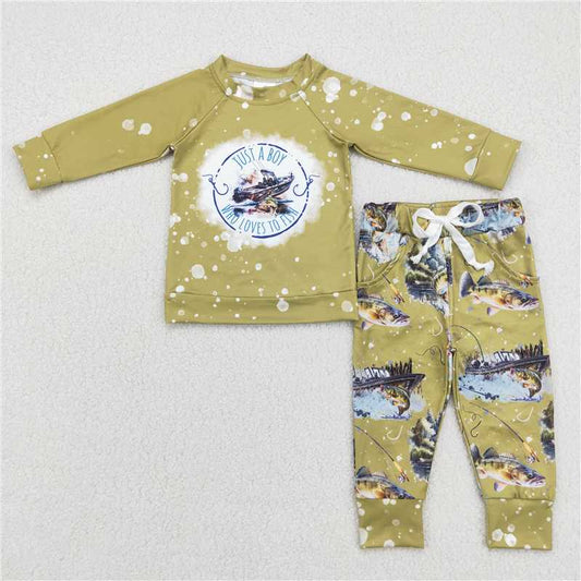 BLP0338 Green long-sleeved trousers suit with letters fishing